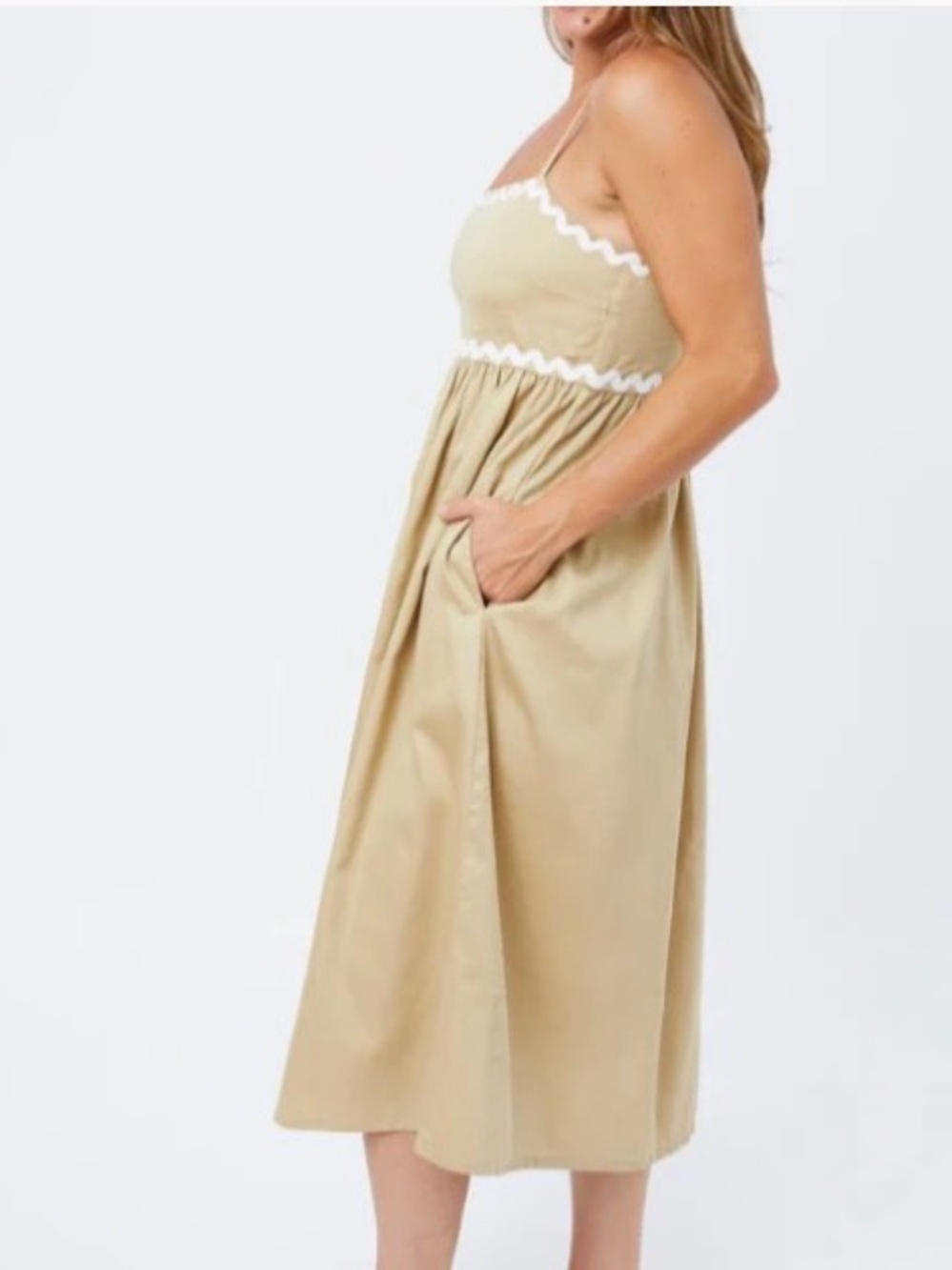 Mata Traders Beige Midi Dress with White Trim NWT medium